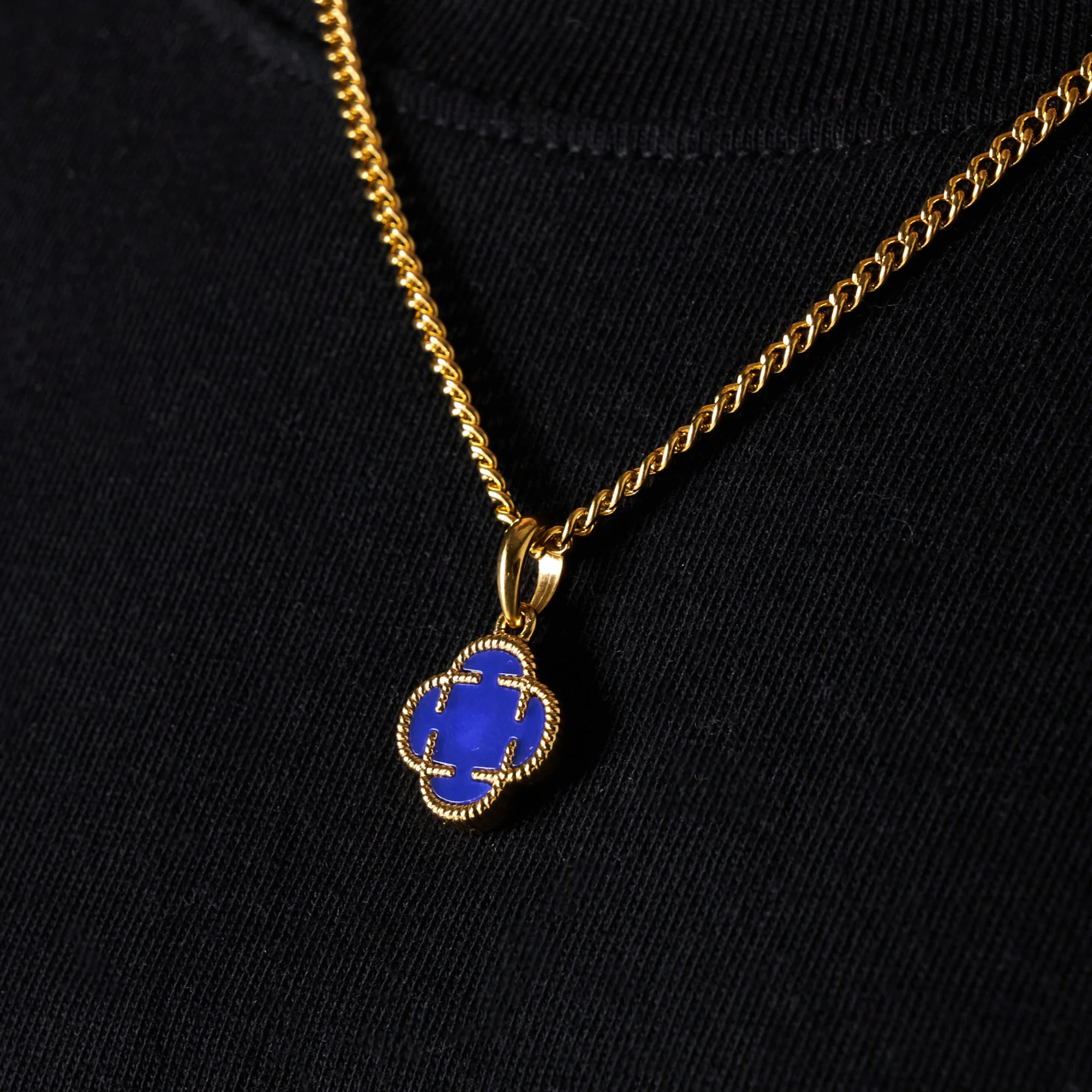 Blue Clover Stone Pendant (Gold) - Image 7