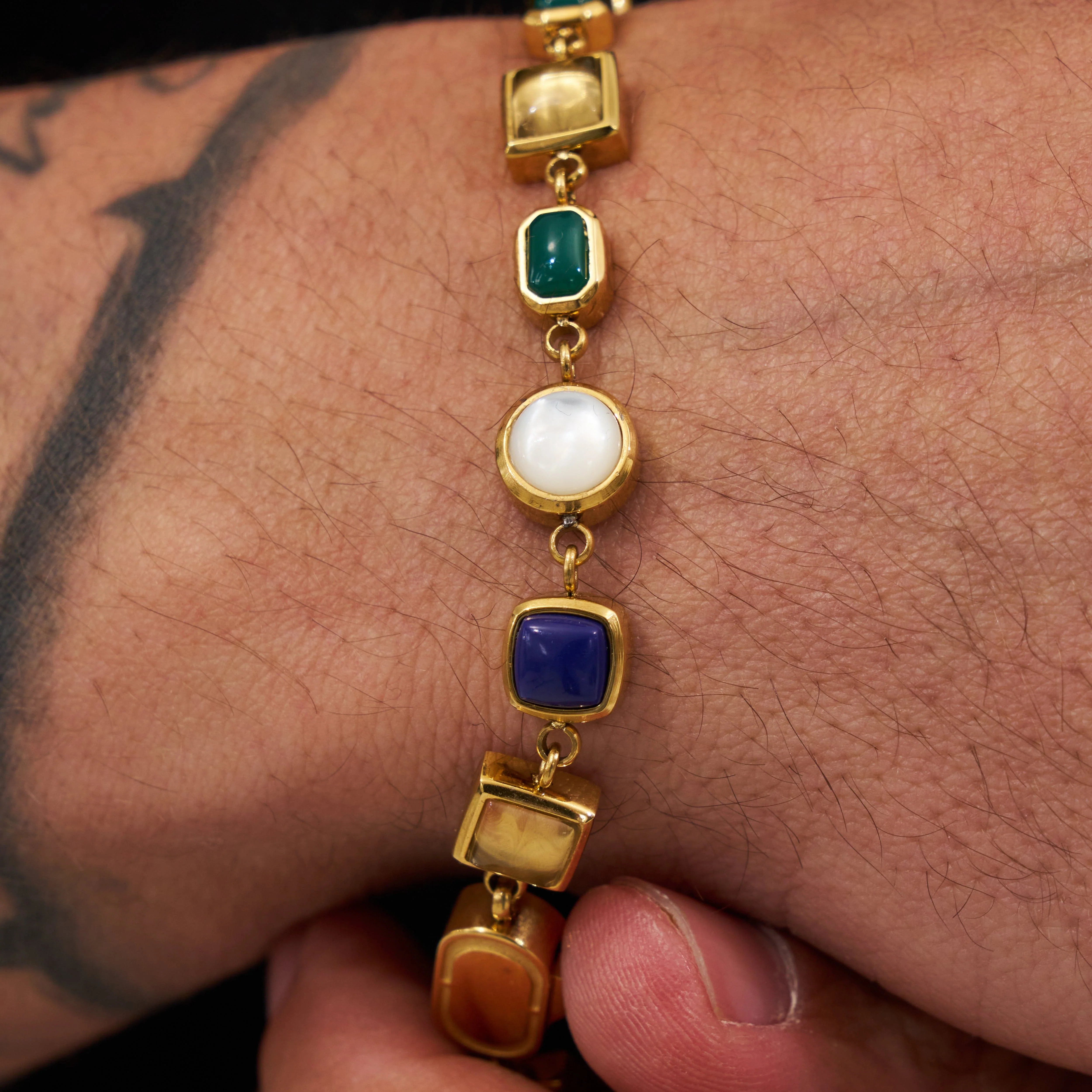 Blue Crystal Gemstone Bracelet (Gold) - Image 4