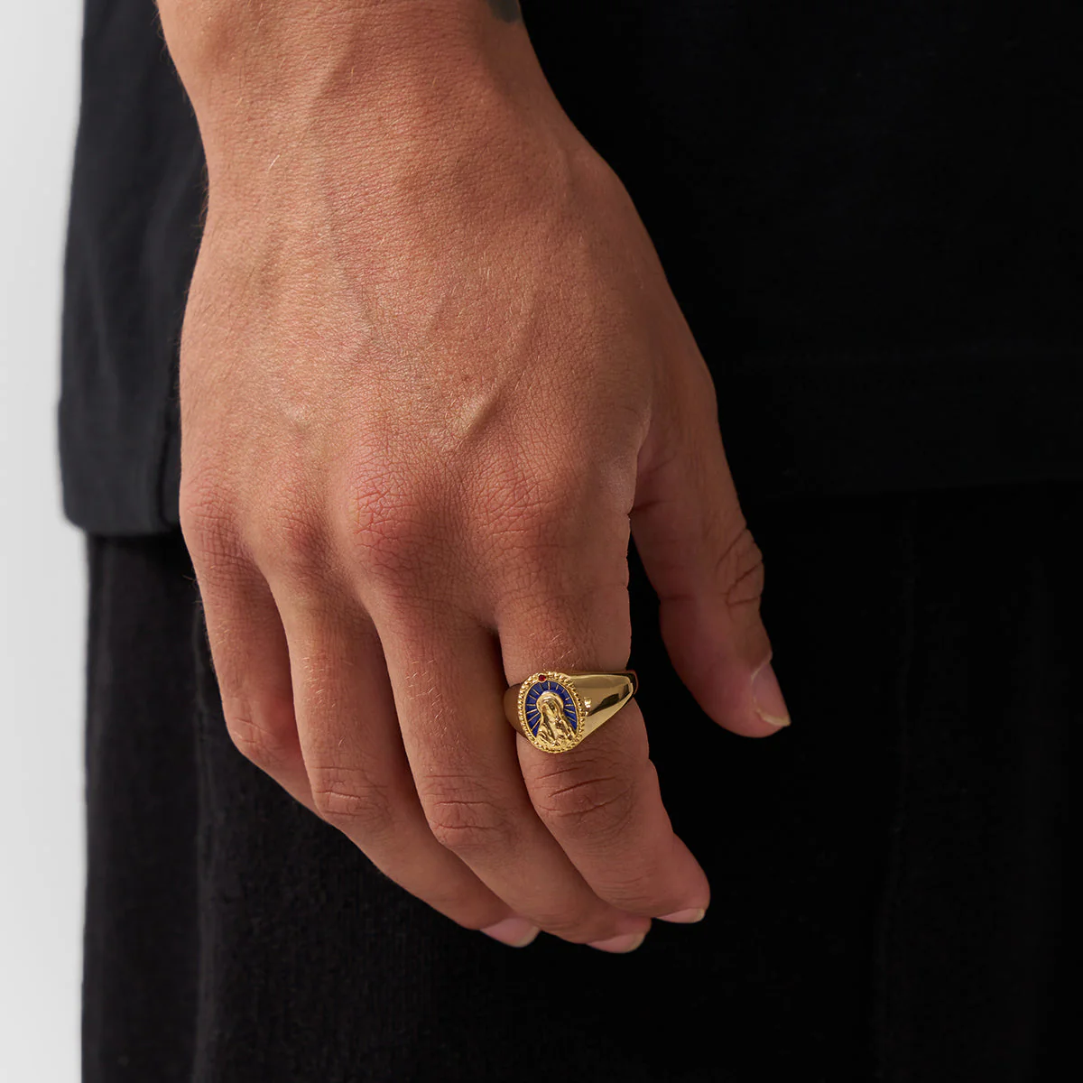 Enamel Virgin Mary Signet Ring (Gold) - Image 2