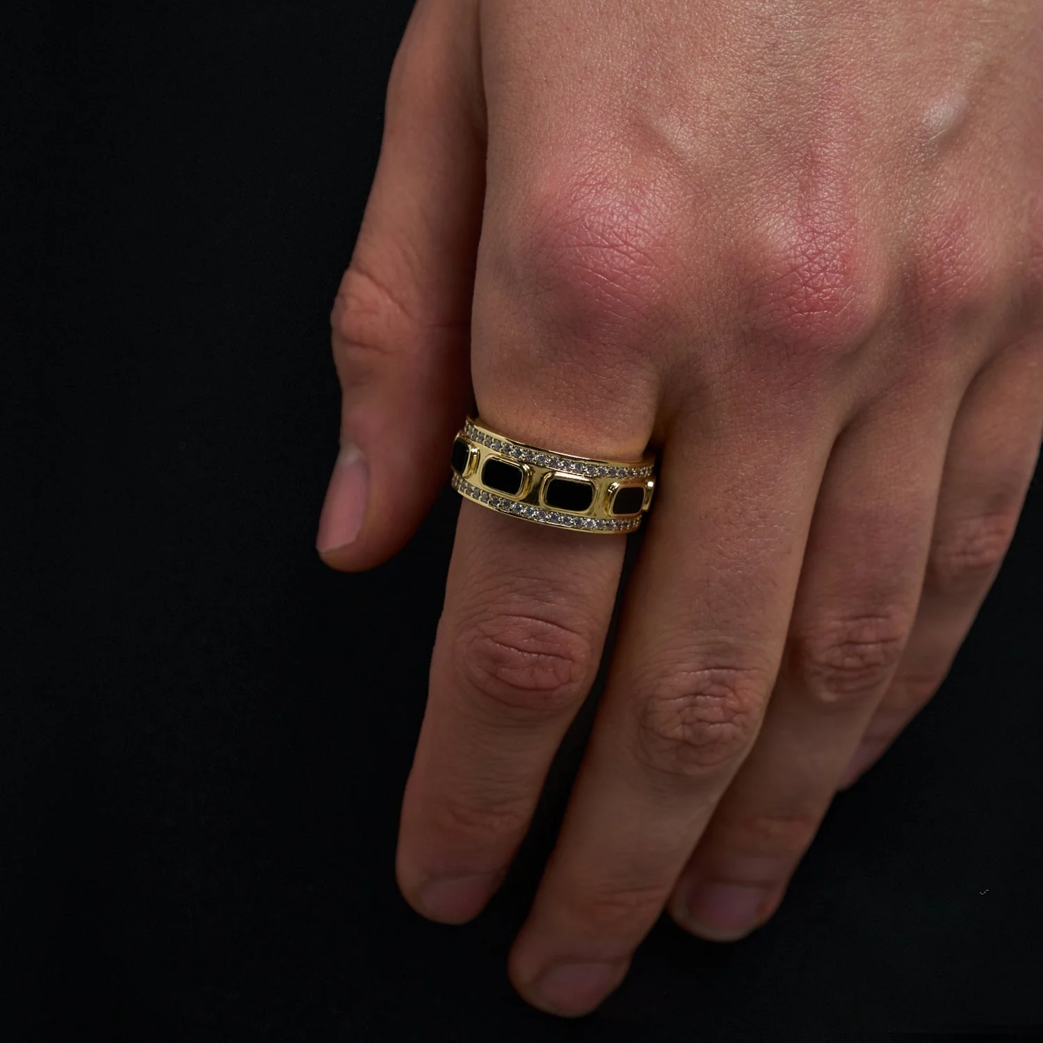 Iced Onyx Band Ring (Gold) - Image 6