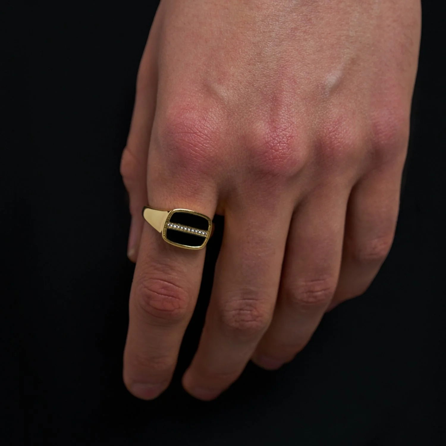 Iced Onyx Signet Ring (Gold) - Image 2