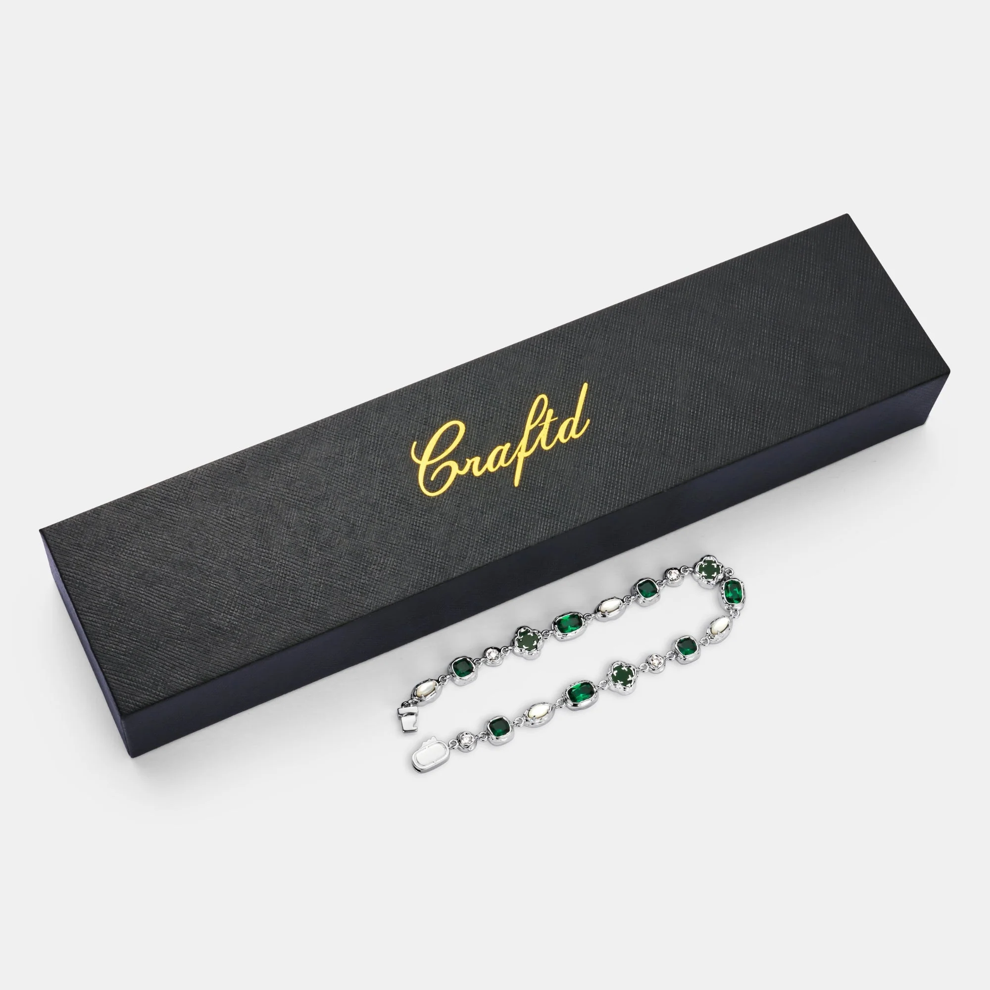 Melted Emerald Gemstone Bracelet (Silver) - Image 4