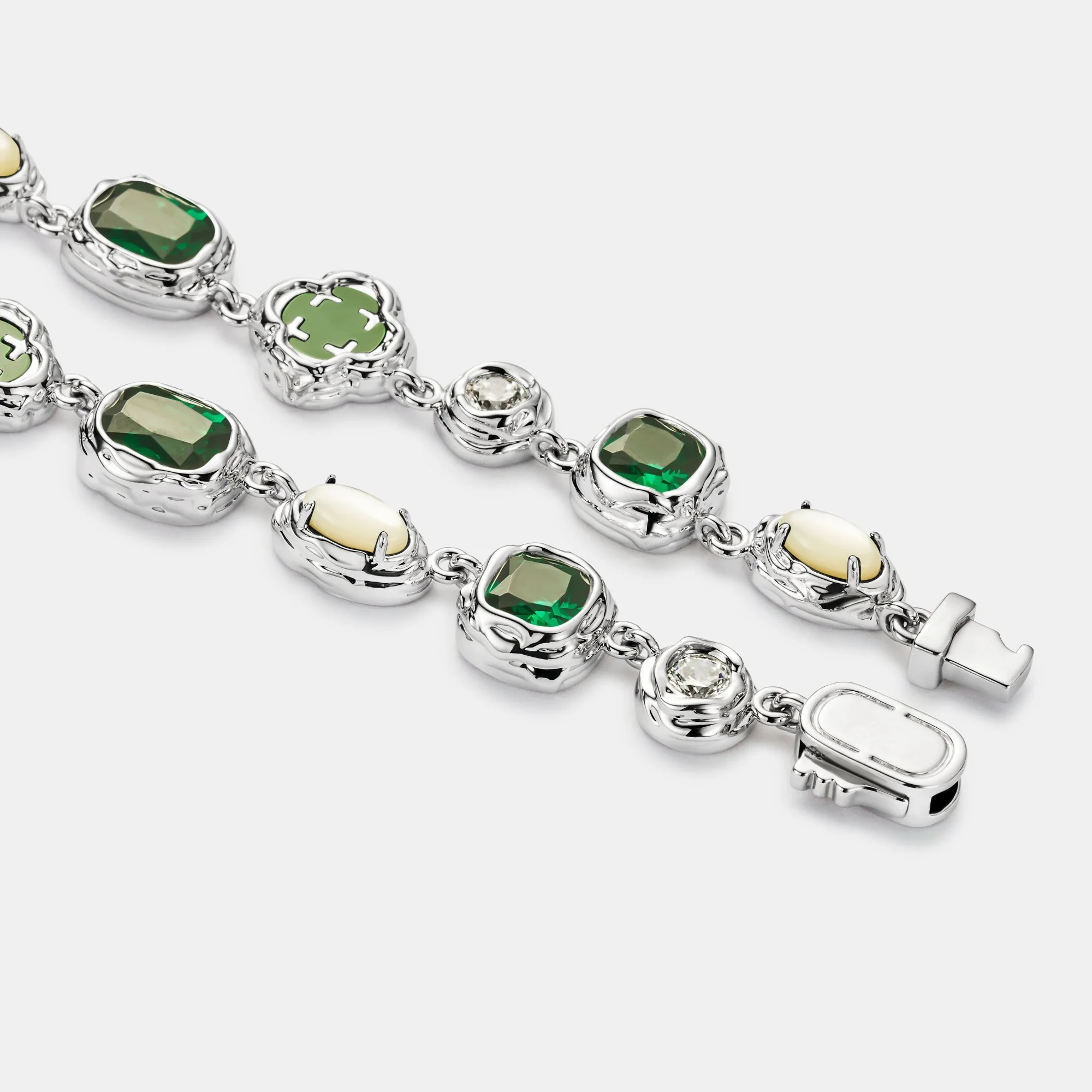 Melted Emerald Gemstone Bracelet (Silver) - Image 5