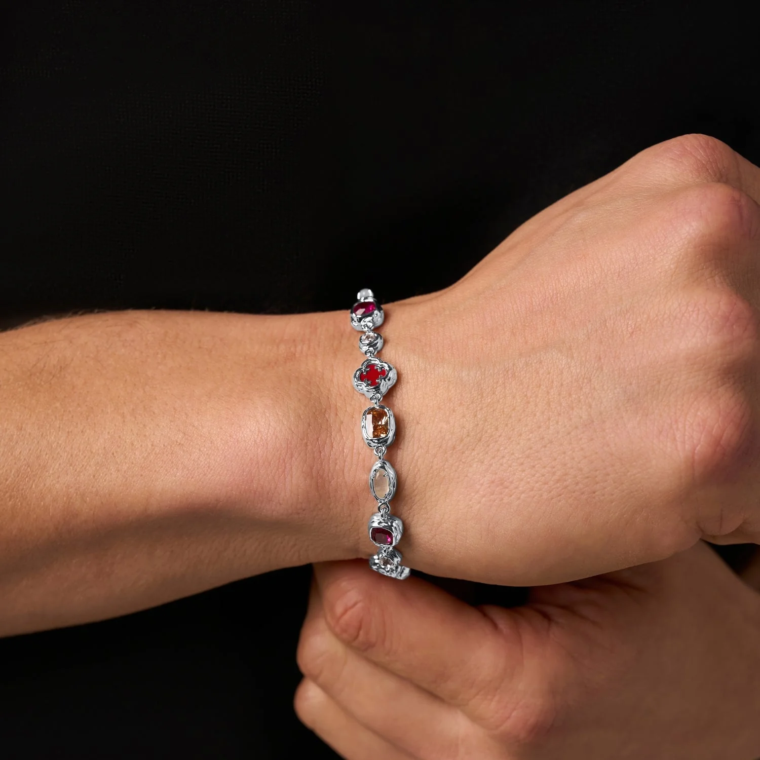 Melted Ruby Gemstone Bracelet (Silver) - Image 3