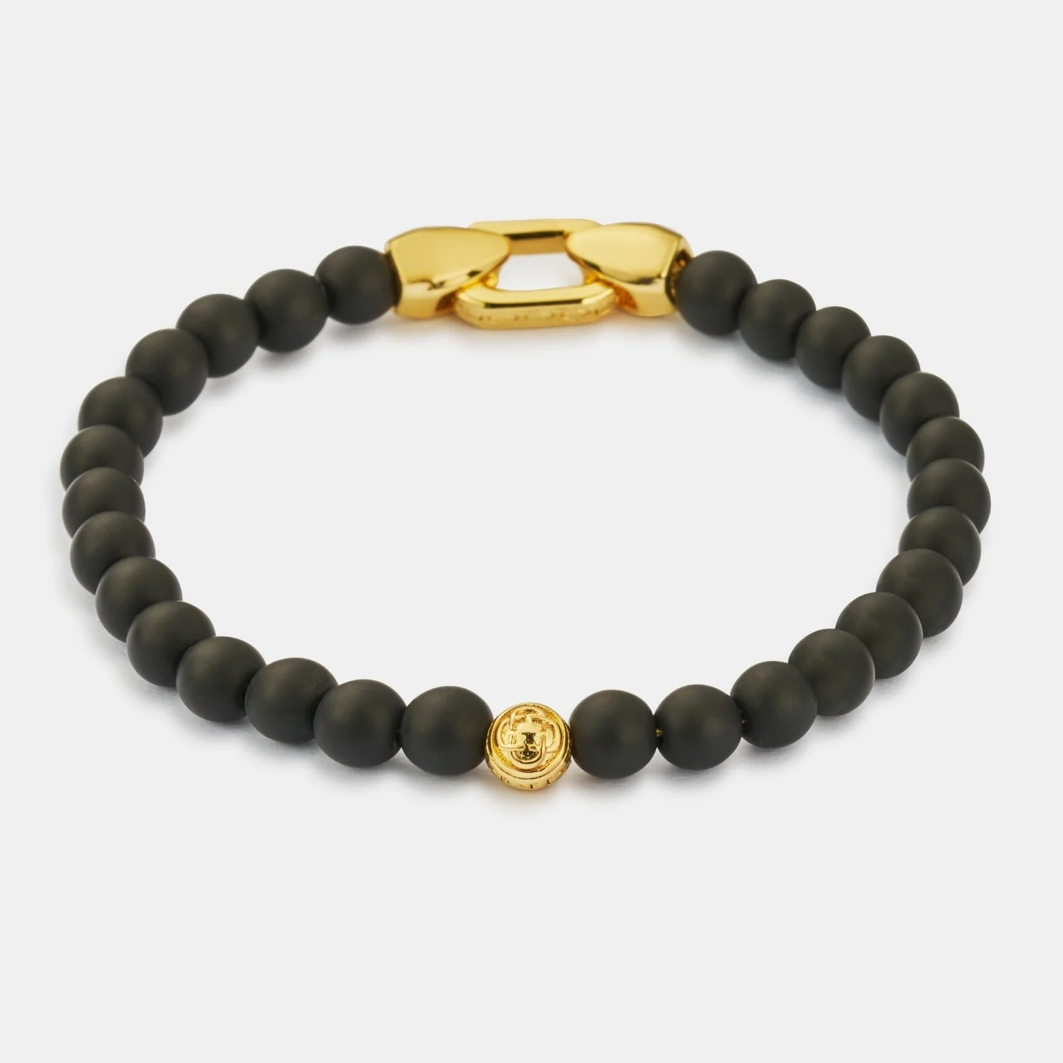 Onyx Bead Lock Bracelet (Gold)