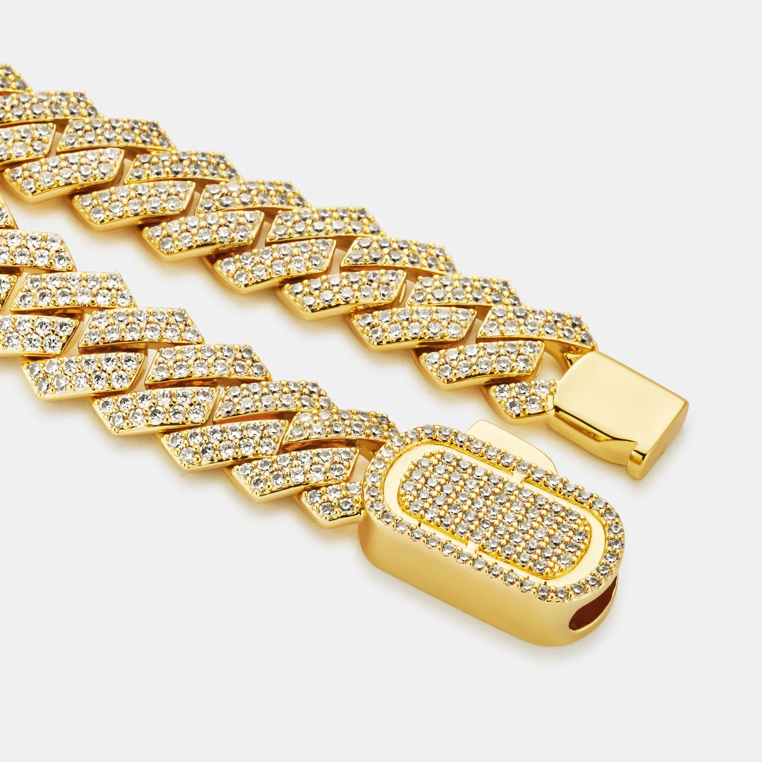 Prong Link Iced Cuban Bracelet (Gold) 12mm - Image 5