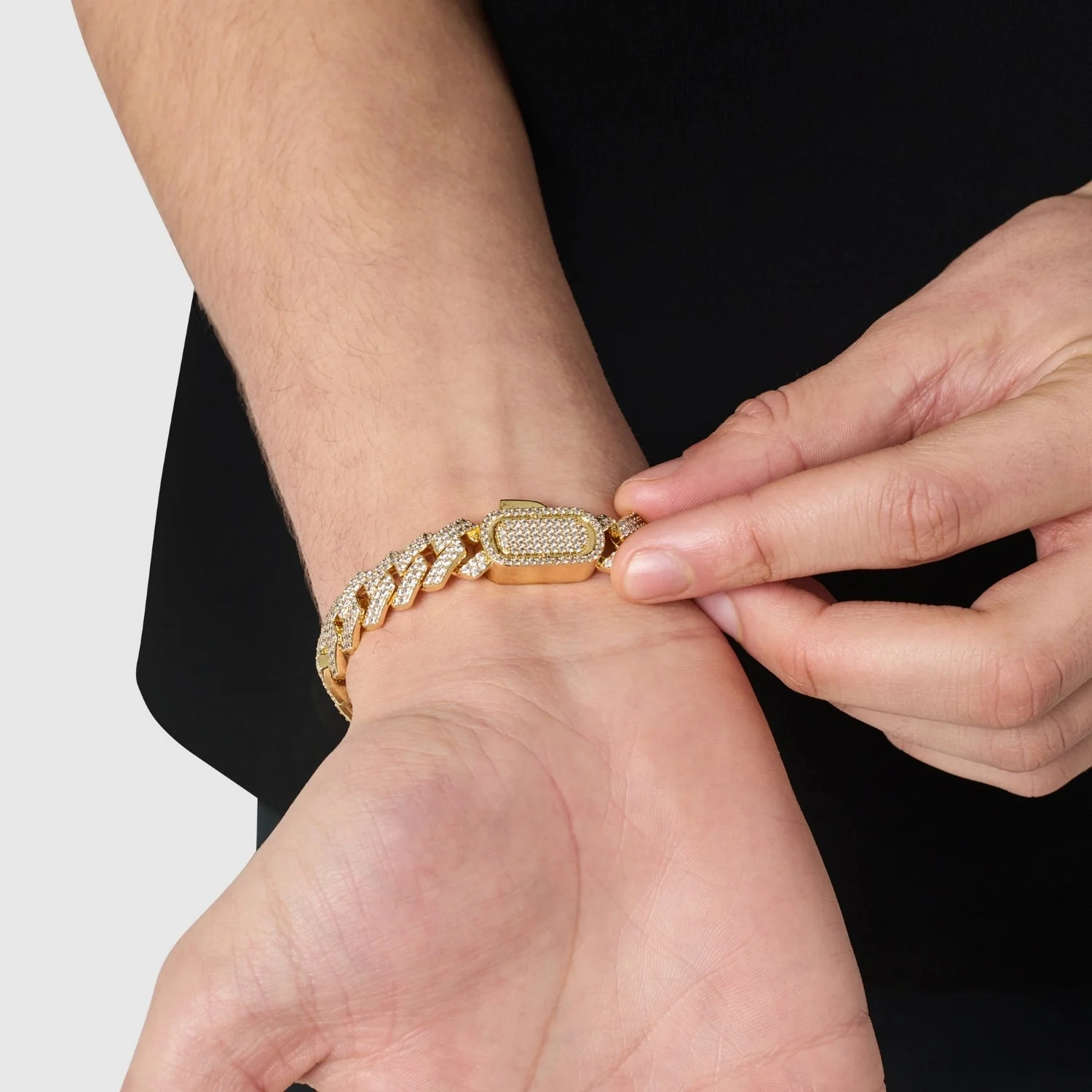 Prong Link Iced Cuban Bracelet (Gold) 12mm - Image 7