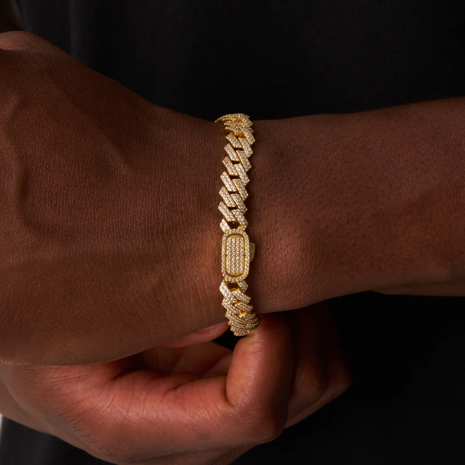 Prong Link Iced Cuban Bracelet (Gold) 8mm - Image 4