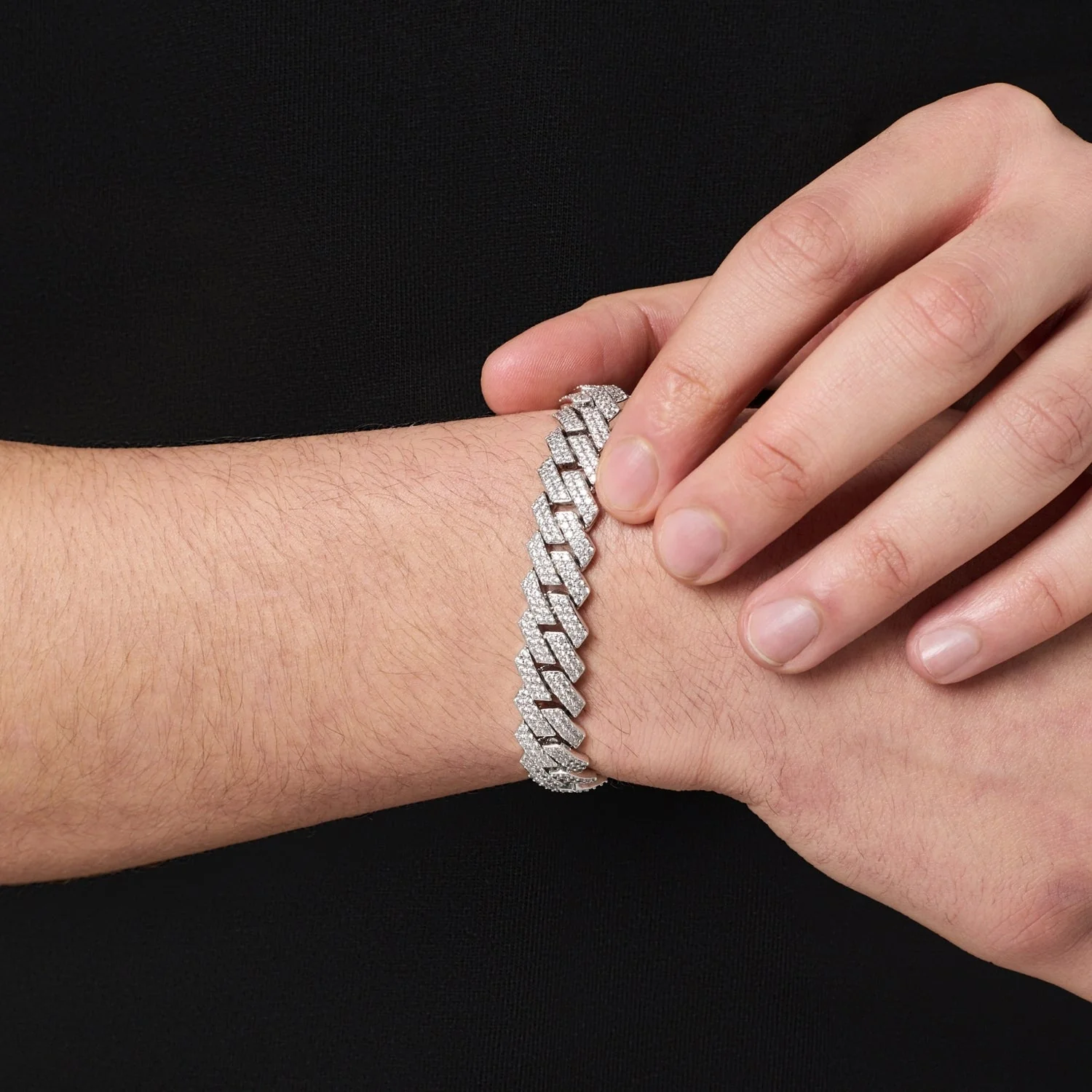 Prong Link Iced Cuban Bracelet (Silver) 12mm - Image 3