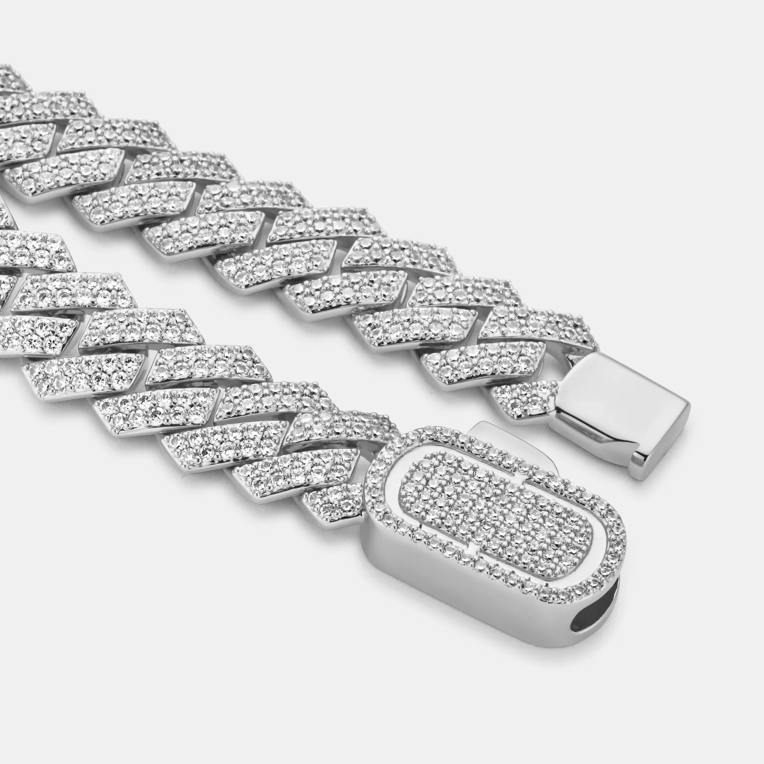 Prong Link Iced Cuban Bracelet (Silver) 12mm - Image 6