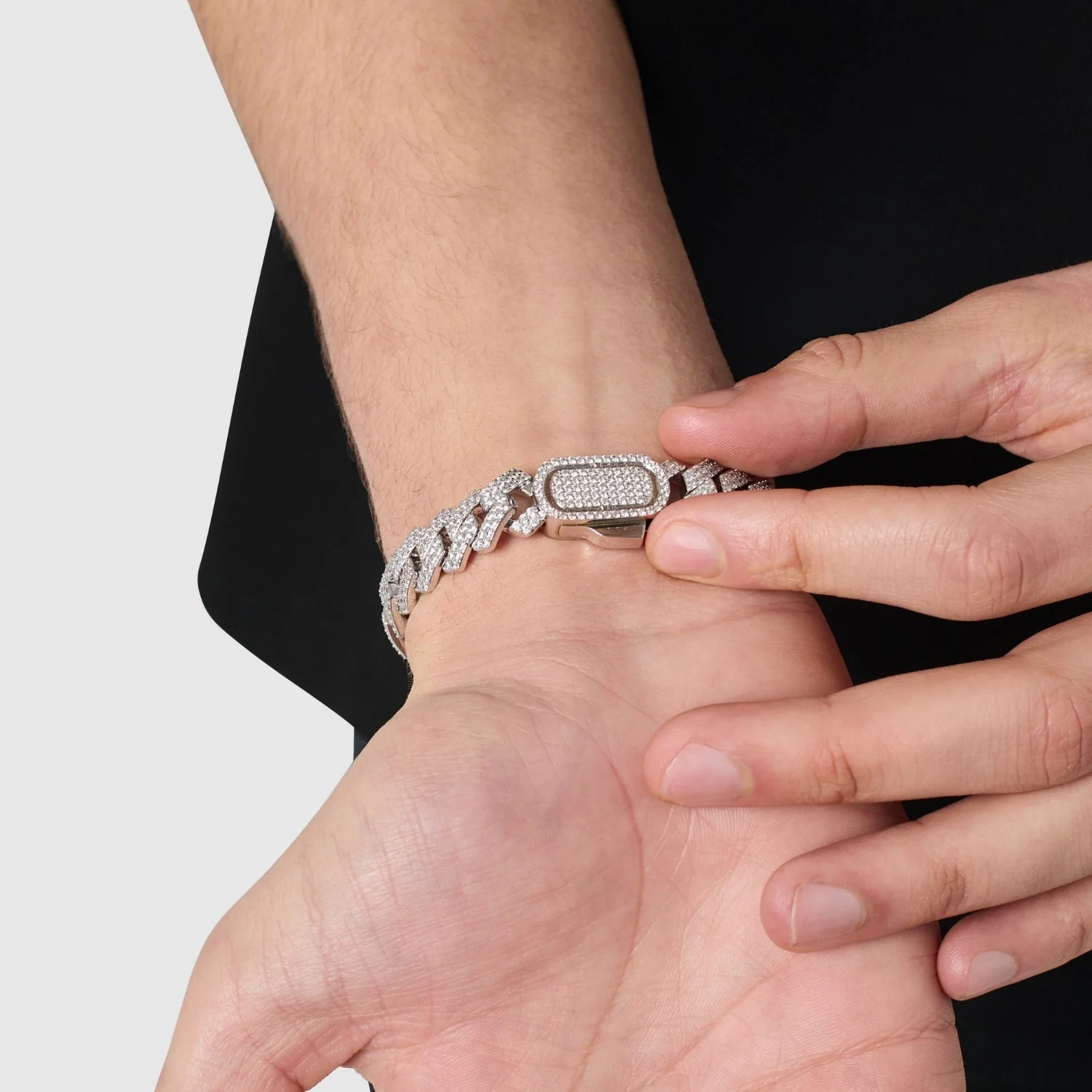 Prong Link Iced Cuban Bracelet (Silver) 12mm - Image 7