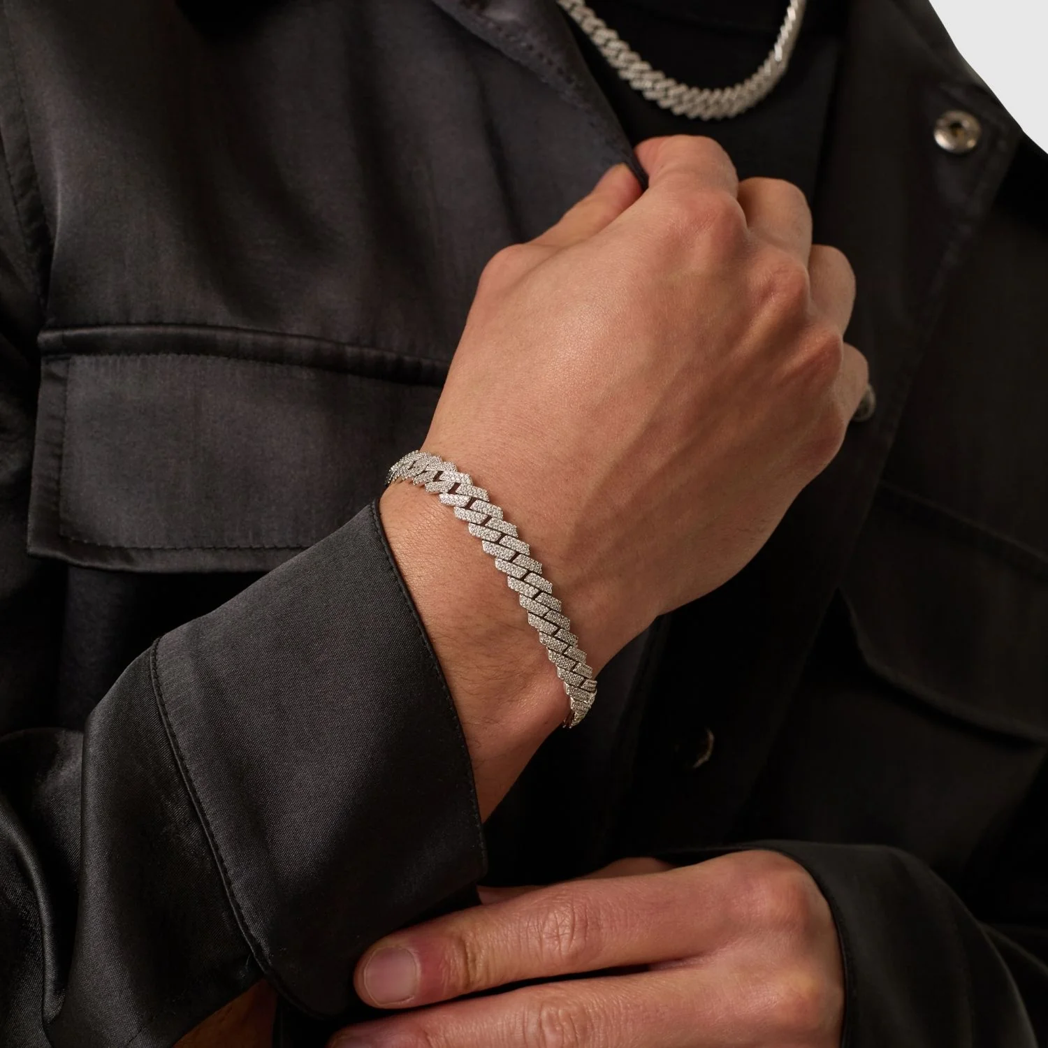 Prong Link Iced Cuban Bracelet (Silver) 8mm - Image 4