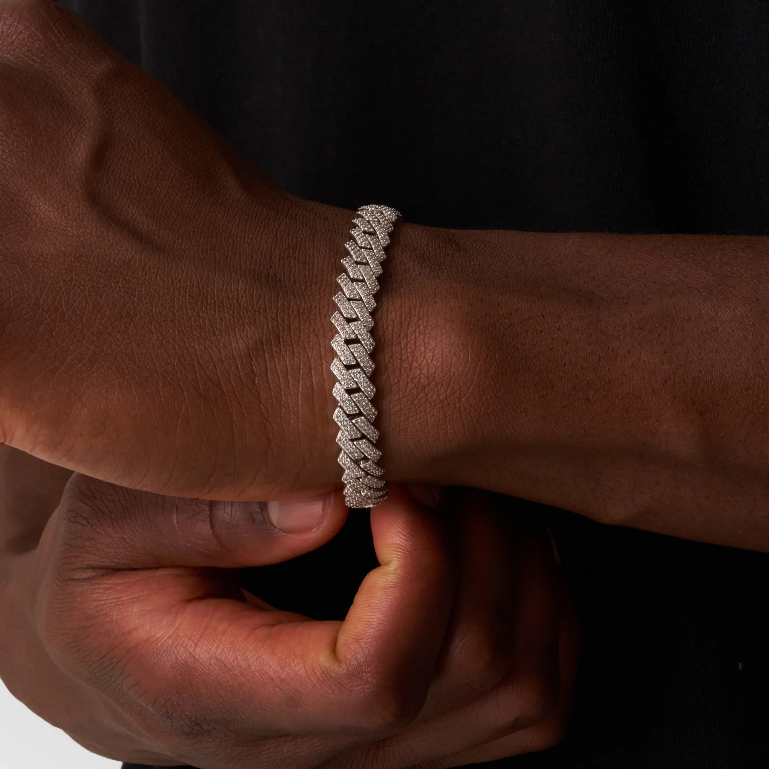 Prong Link Iced Cuban Bracelet (Silver) 8mm - Image 5
