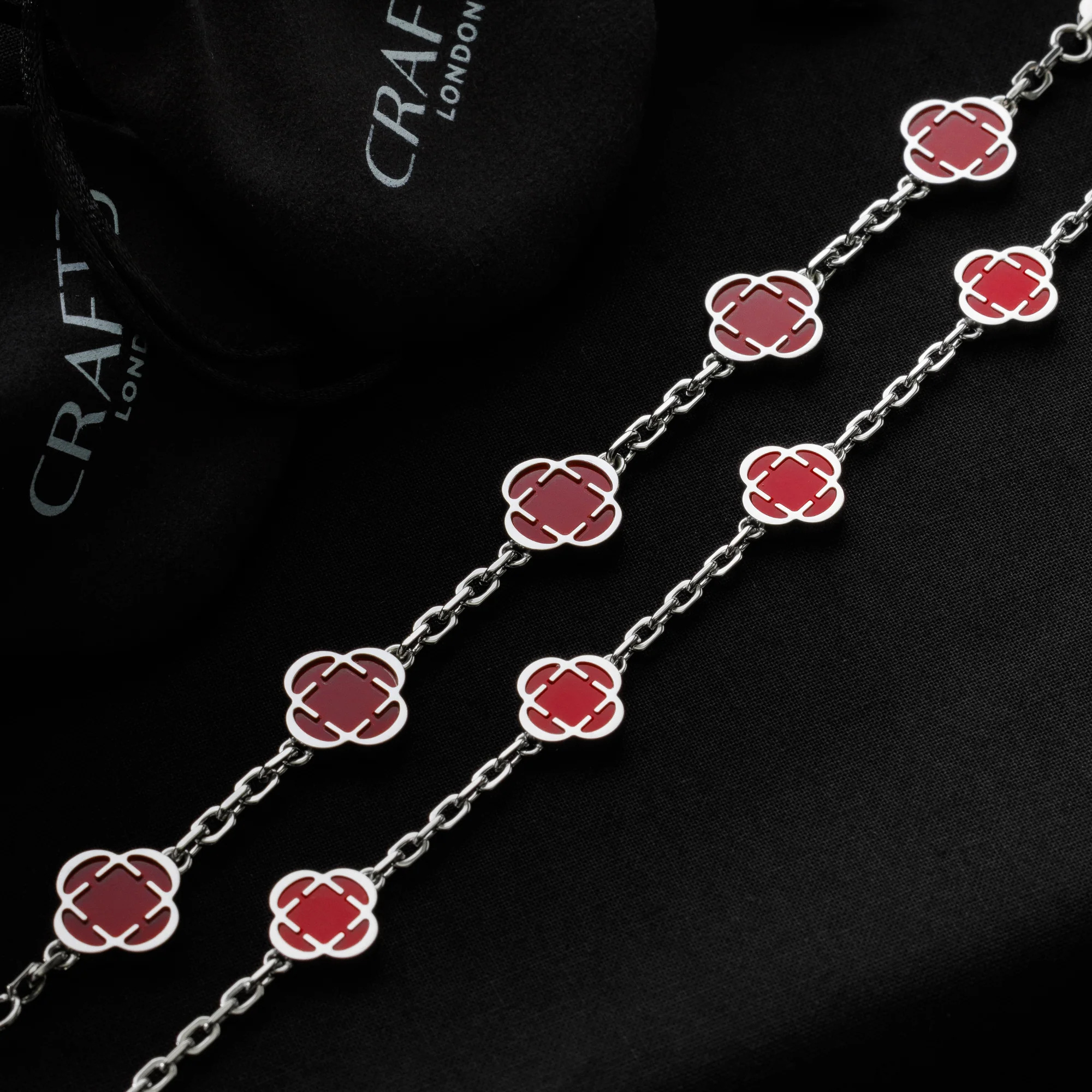 Light Red Clover Stone Necklace (Silver) - Image 3