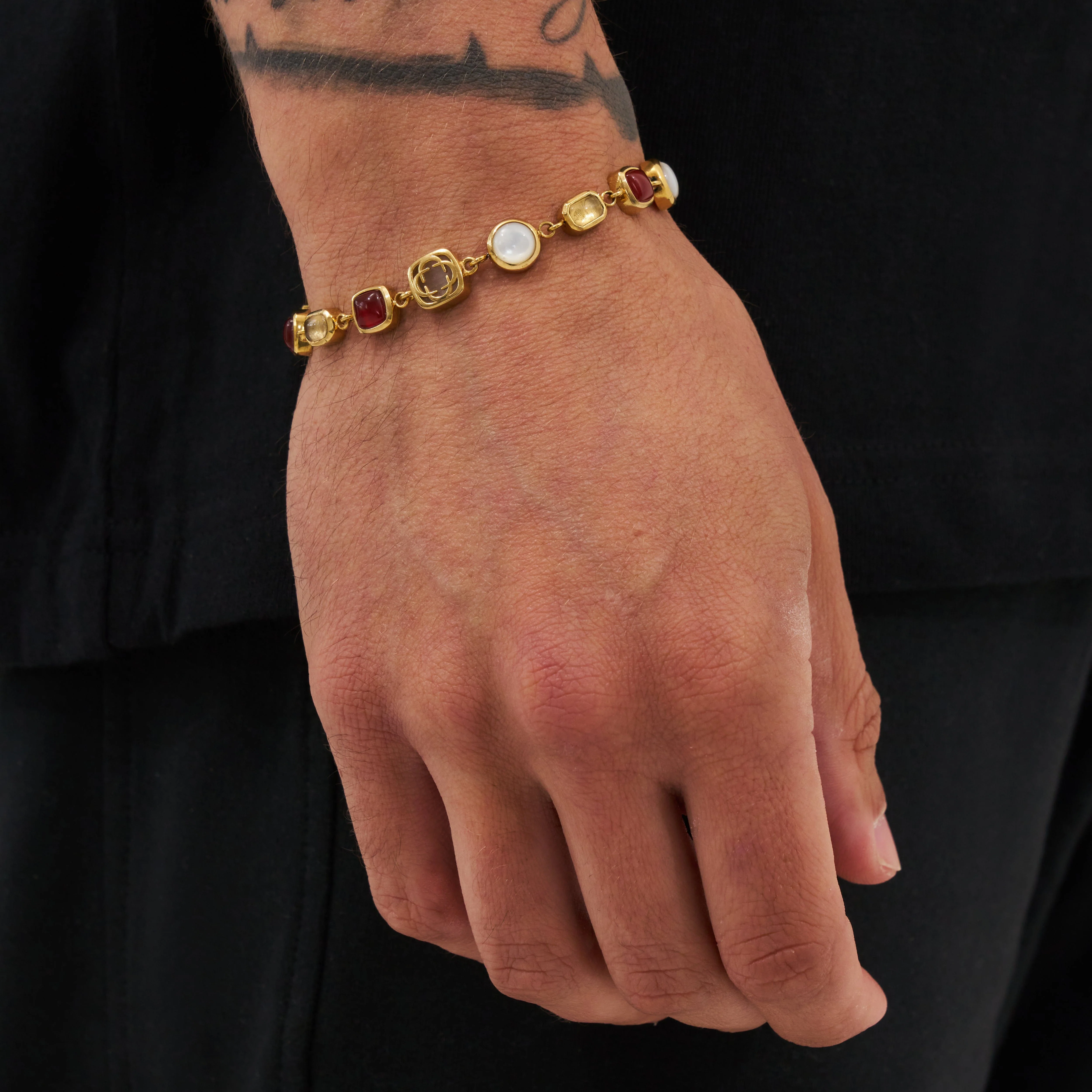 Red Crystal Gemstone Bracelet (Gold) - Image 2