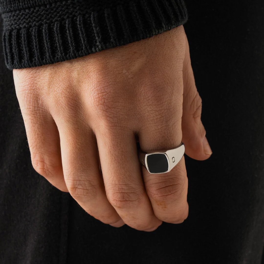 Onyx Squared Stone Signet Ring (Silver) - Image 3
