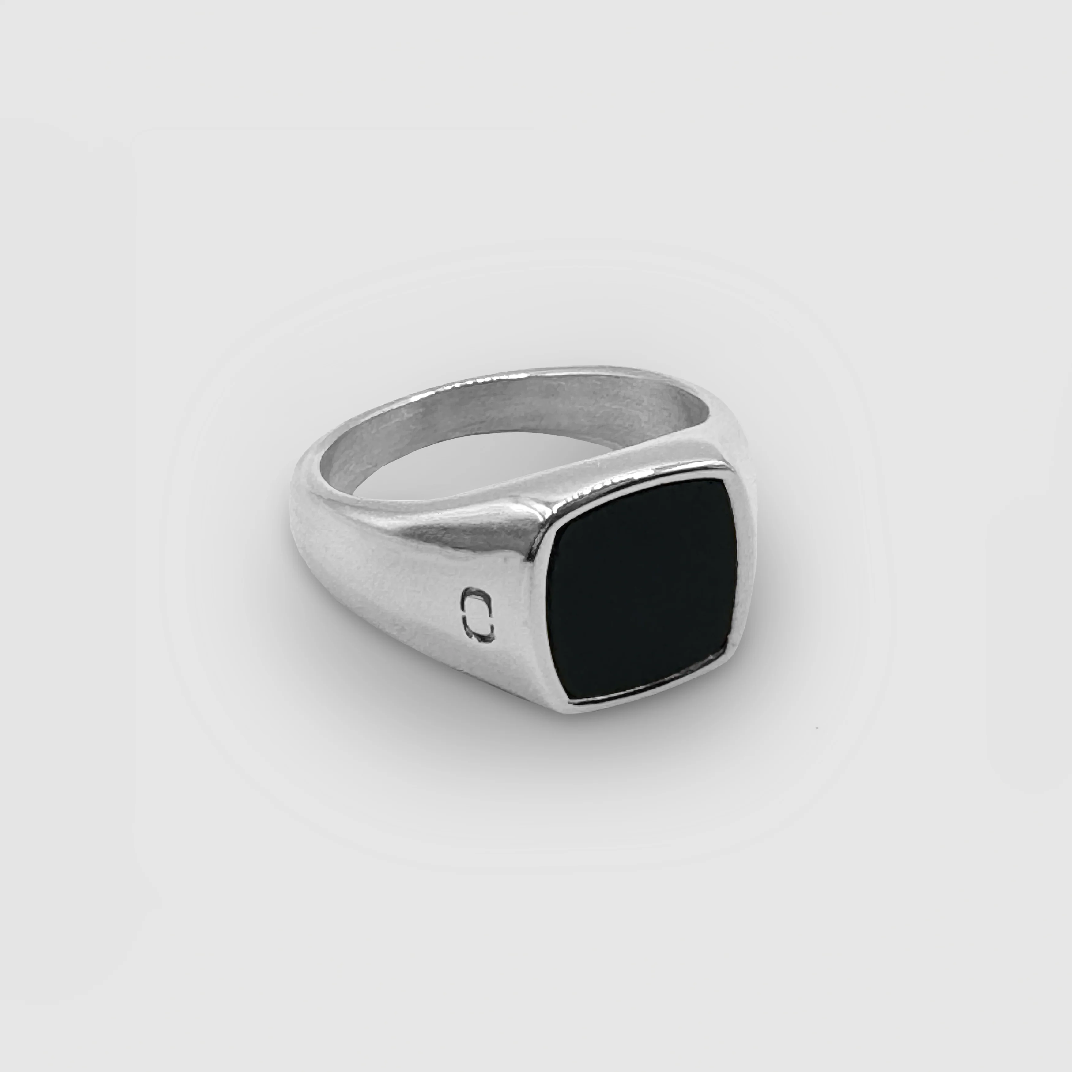 Onyx Squared Stone Signet Ring (Silver) - Image 5