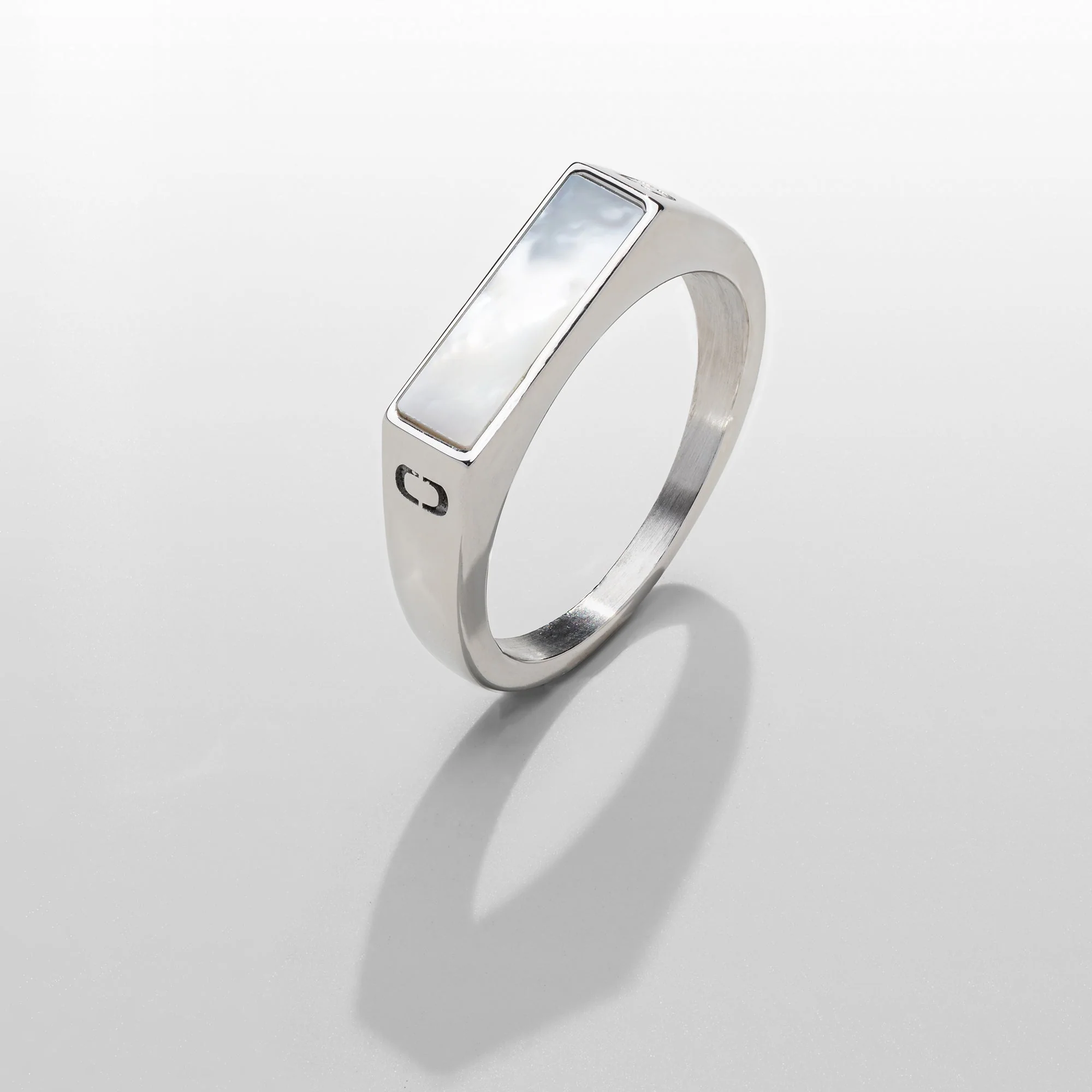 White Rectangle Stone Signet Ring (Silver) - Image 4